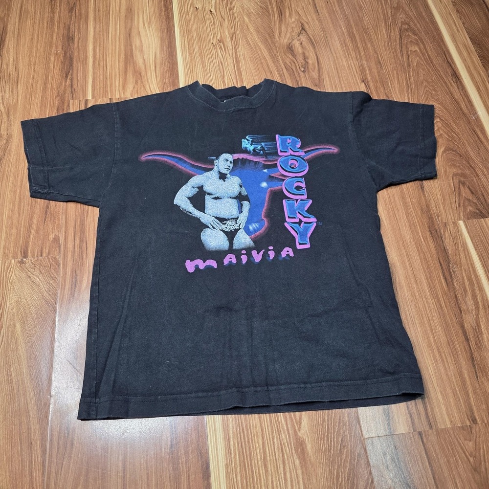 Vintage Happy Kids WWF Rocky Maivia‎ Shirt Kids L 14/16 Black 90s The Rock